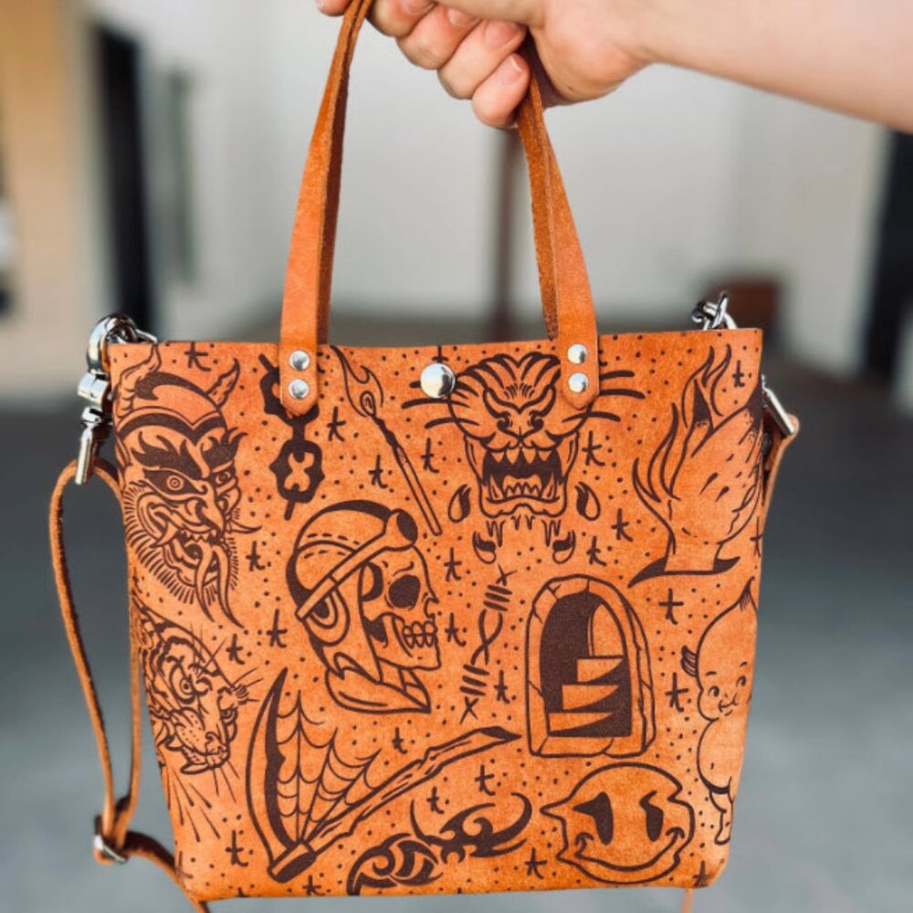 Broke In Hearted Leather - Classic Mini Tote: Live Fast Flash Sheet (Canyon)
